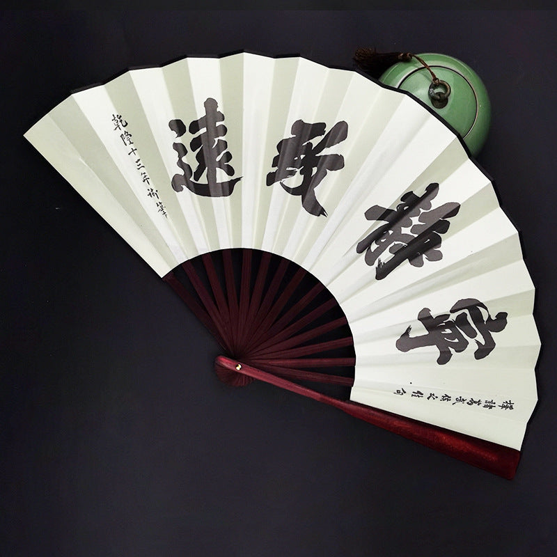 Bamboo folding fan with silk fabric in ancient style
