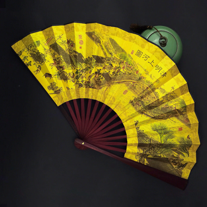 Bamboo folding fan with silk fabric in ancient style