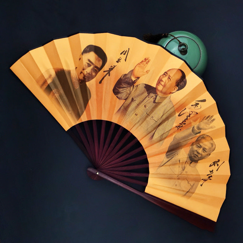 Bamboo folding fan with silk fabric in ancient style