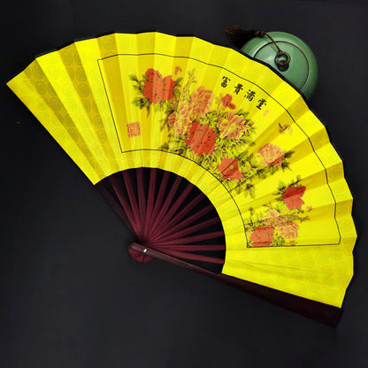 Bamboo folding fan with silk fabric in ancient style