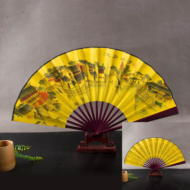 Bamboo folding fan with silk fabric in ancient style