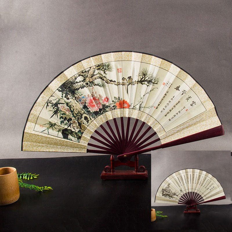 Bamboo folding fan with silk fabric in ancient style