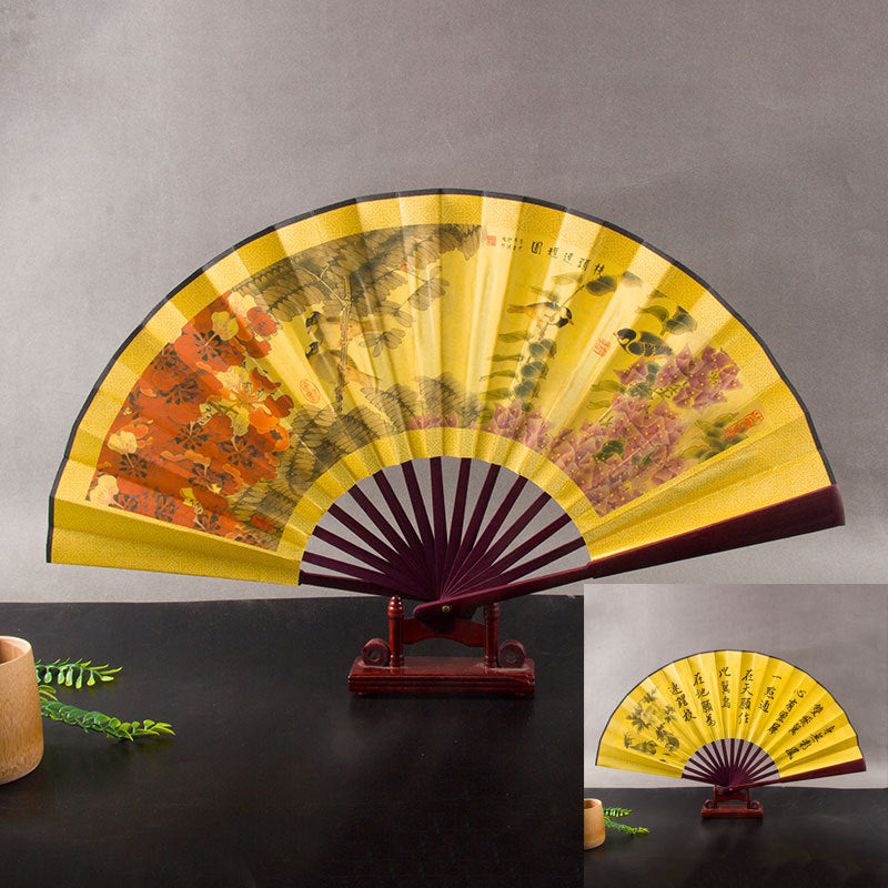 Bamboo folding fan with silk fabric in ancient style