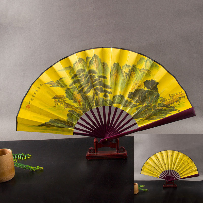 Bamboo folding fan with silk fabric in ancient style
