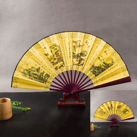 Bamboo folding fan with silk fabric in ancient style