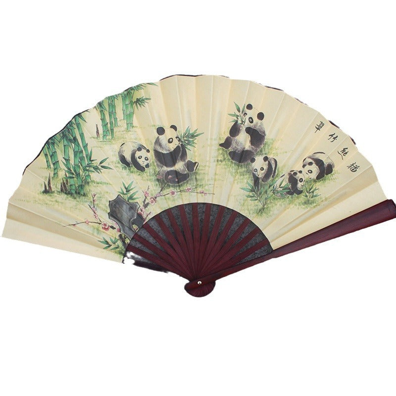 Bamboo folding fan with silk fabric in ancient style