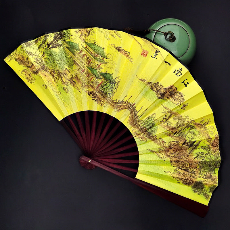 Bamboo folding fan with silk fabric in ancient style
