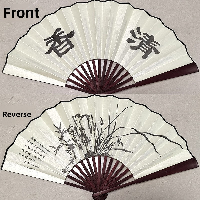 Bamboo folding fan with silk fabric in ancient style