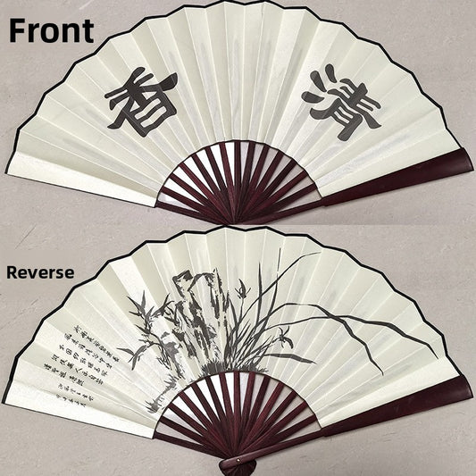 Bamboo folding fan with silk fabric in ancient style