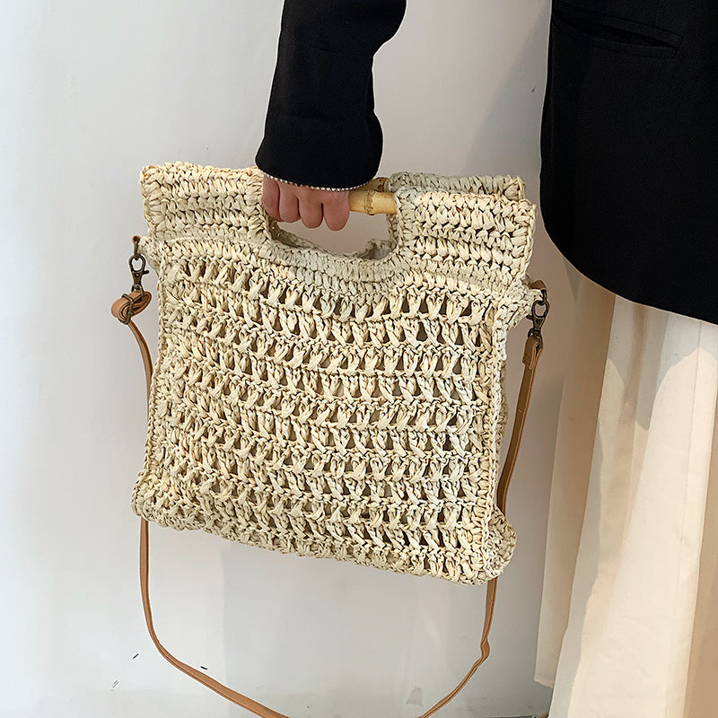 Bamboo joint hand-held straw bag