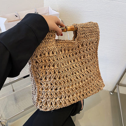 Bamboo joint hand-held straw bag