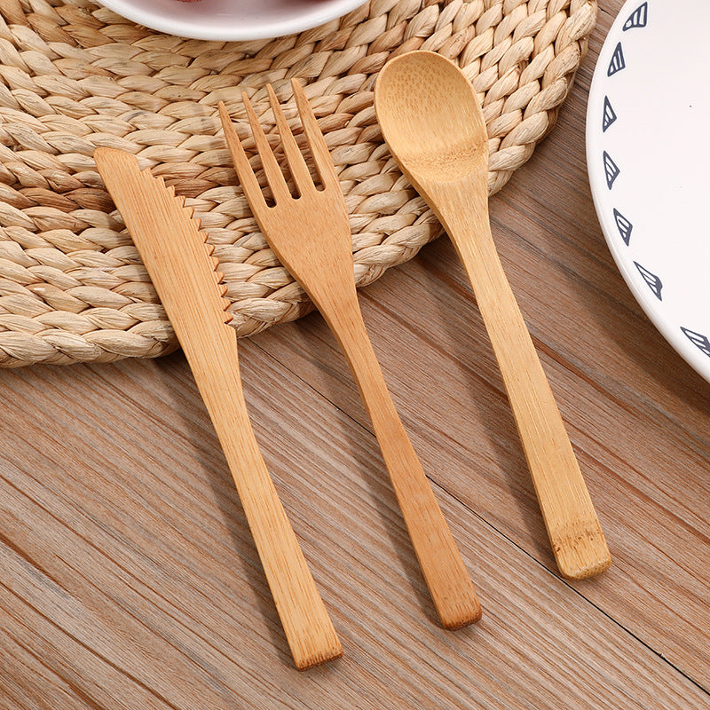 Bamboo knife, fork and spoon suit 16cm knife, fork and spoon three-piece set
