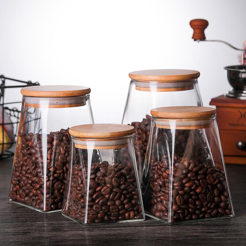 Bamboo Lid High Borosilicate Glass Square Storage Can