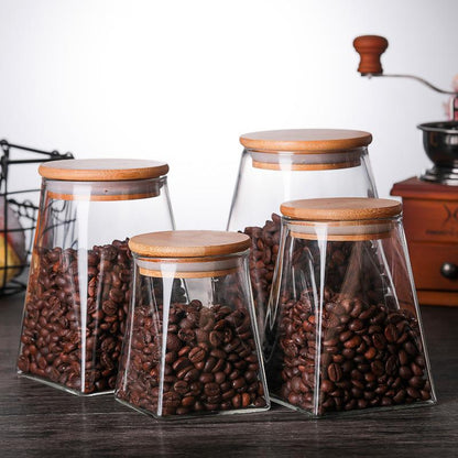 Bamboo Lid High Borosilicate Glass Square Storage Can