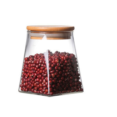 Bamboo Lid High Borosilicate Glass Square Storage Can