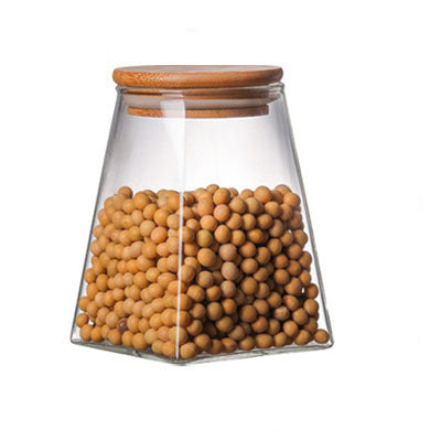 Bamboo Lid High Borosilicate Glass Square Storage Can