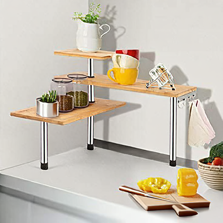 Bamboo seasoning rack with hooks