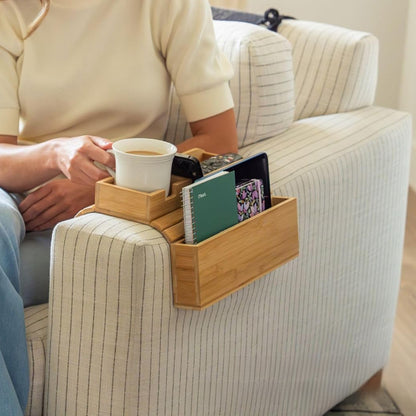 Bamboo sofa cup holder tray set