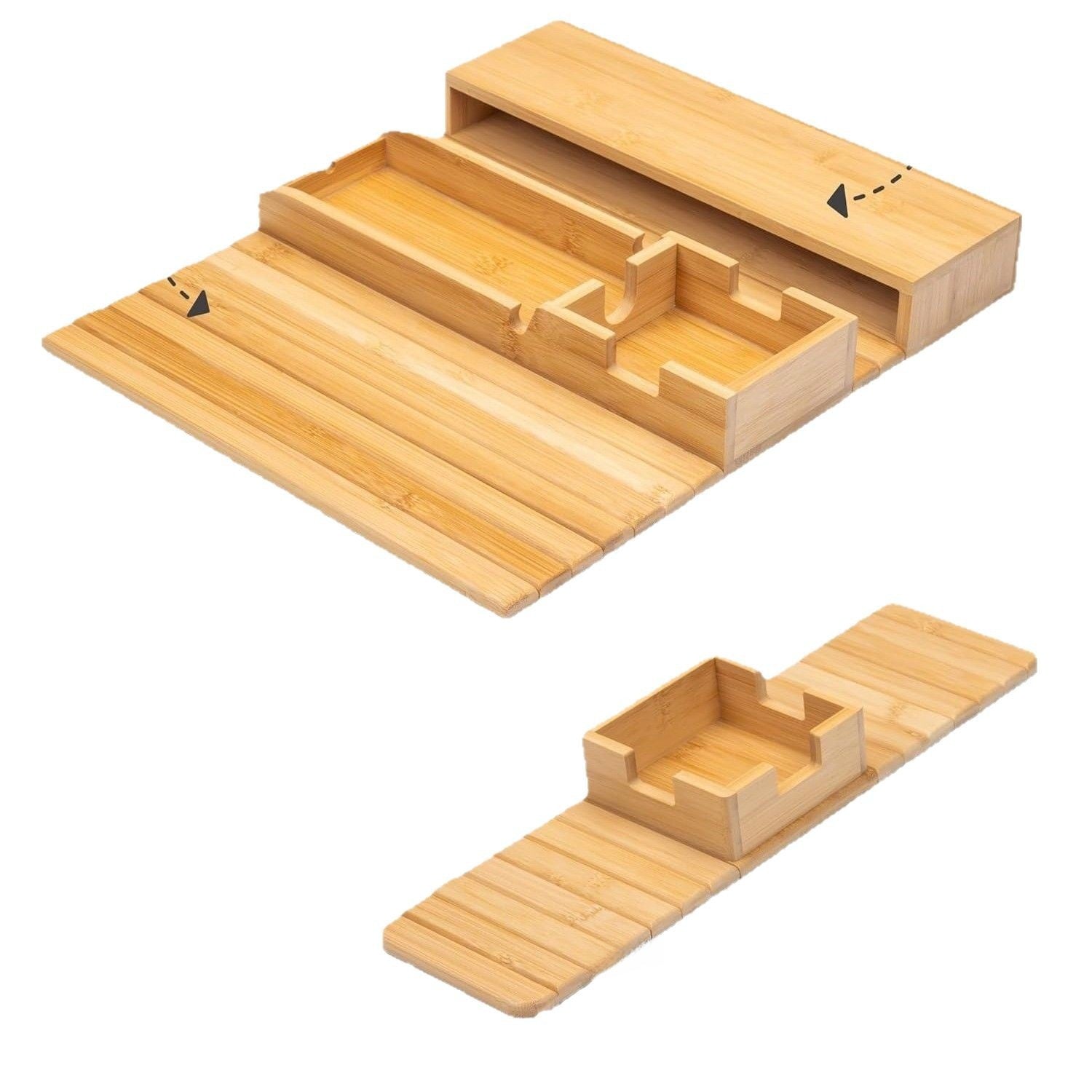 Bamboo sofa cup holder tray set
