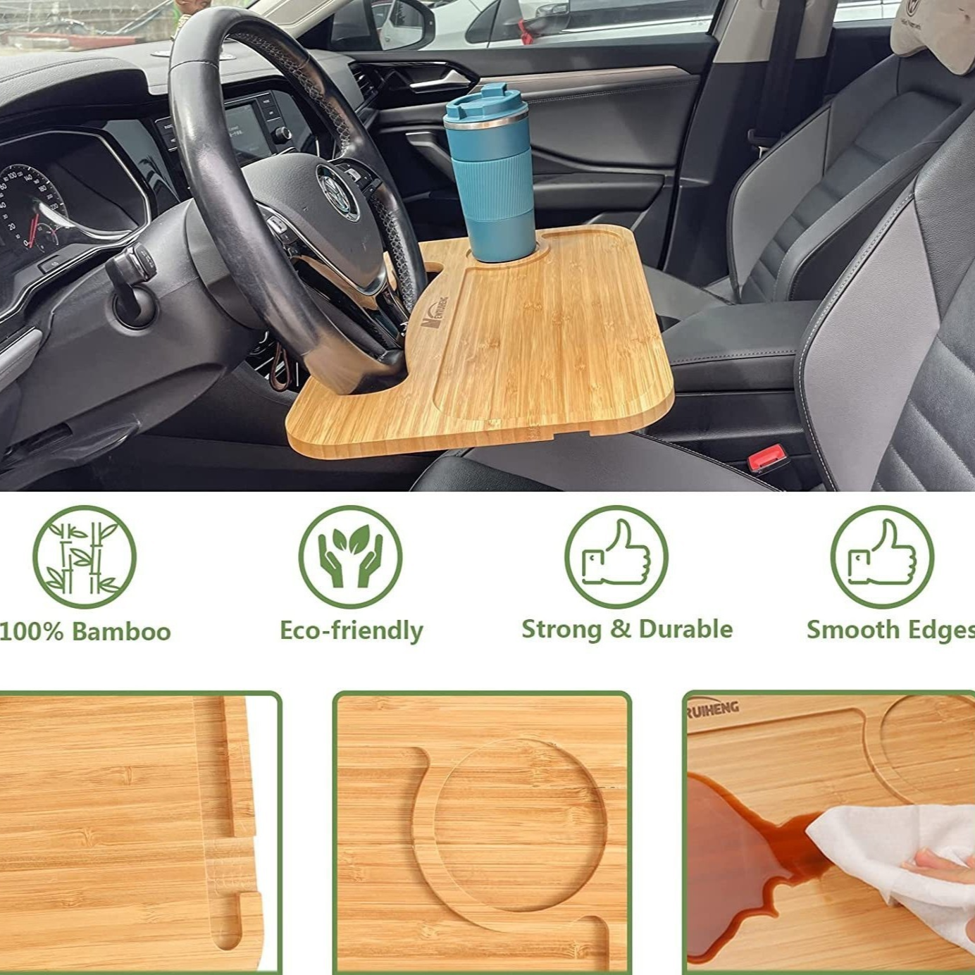 Bamboo Steering Wheel Laptop Stand Tray