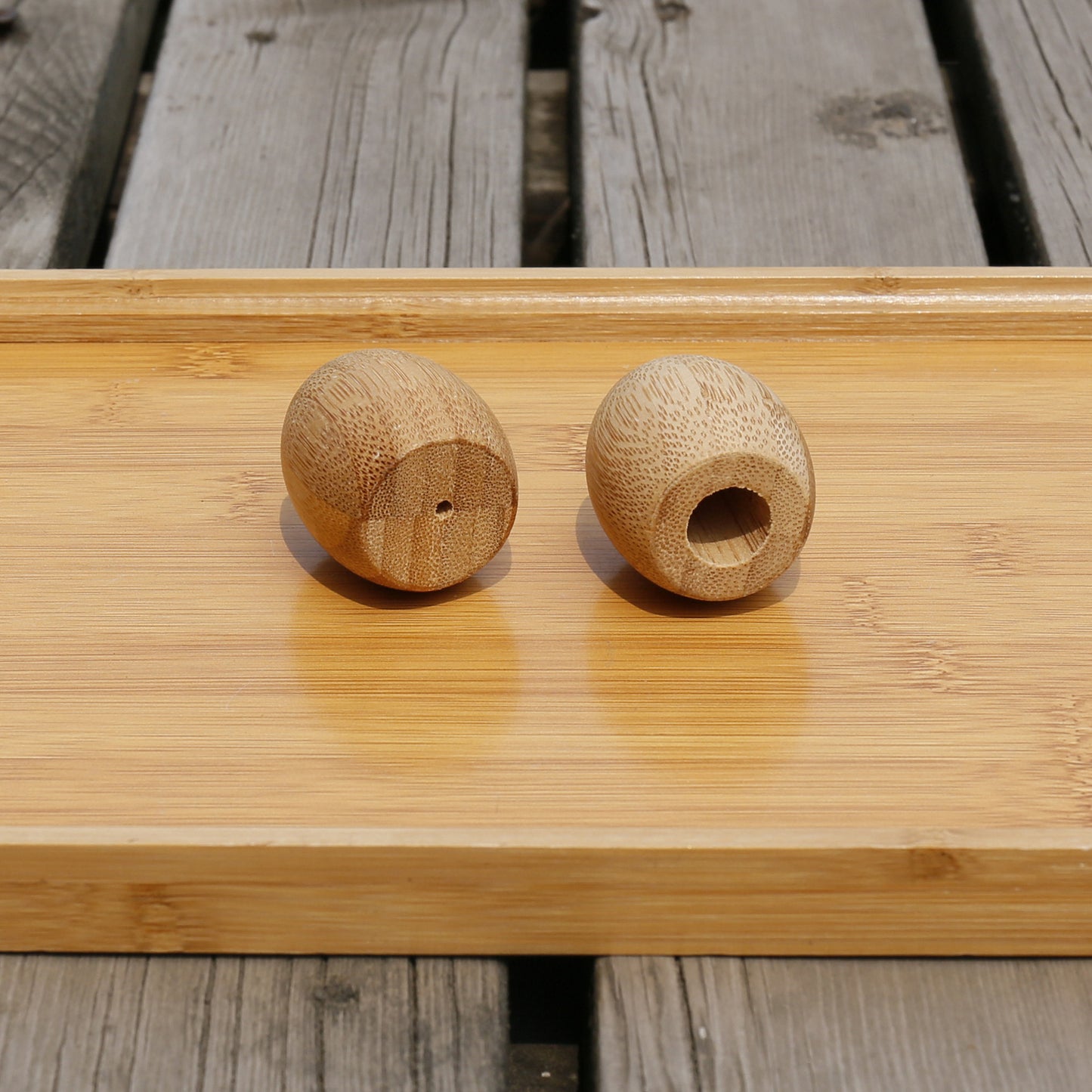 Bamboo toothbrush holder with a round base