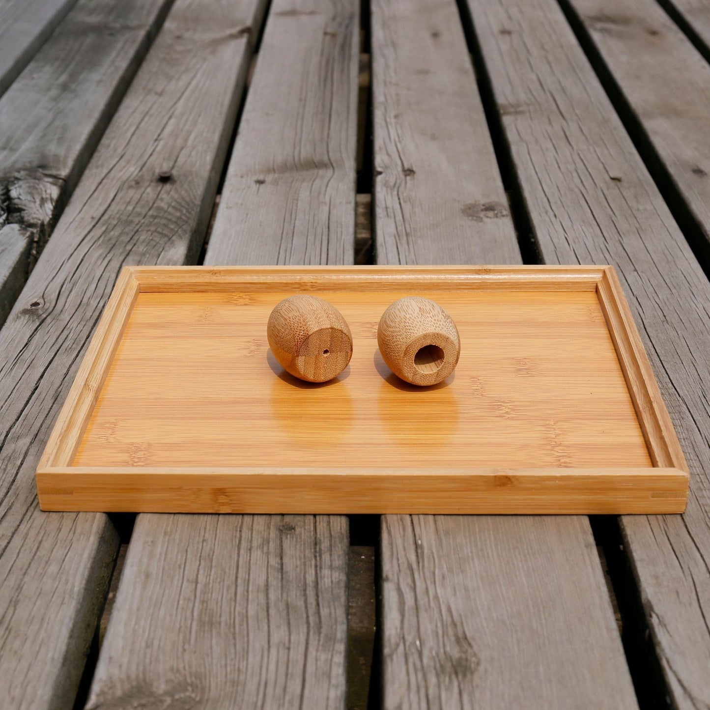 Bamboo toothbrush holder with a round base