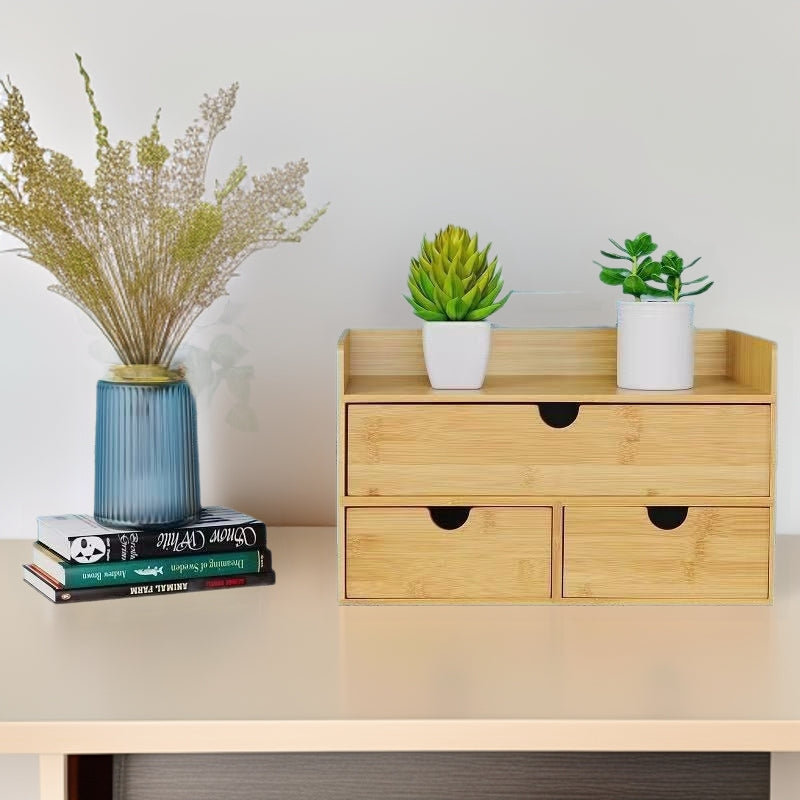 Bamboo Wood Drawer Storage Cabinet