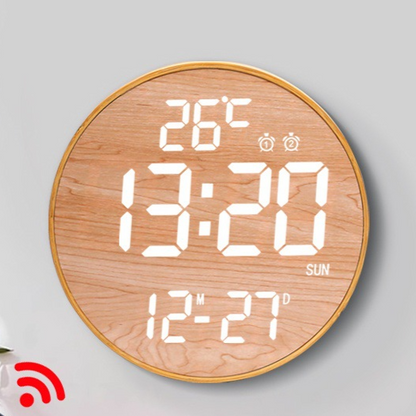 Bamboo Wood LED Digital Wall Clock with Remote Control