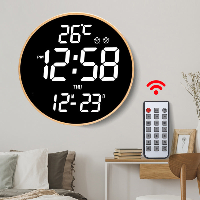 Bamboo Wood LED Digital Wall Clock with Remote Control