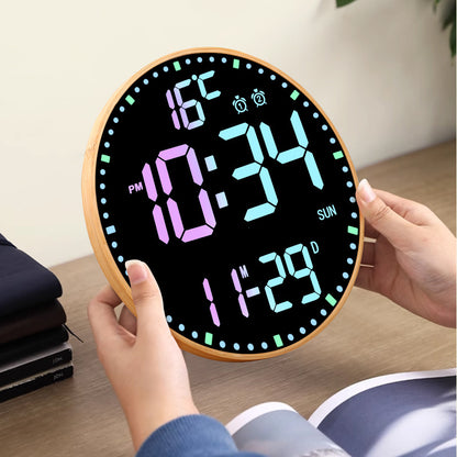 Bamboo Wood LED Digital Wall Clock with Remote Control