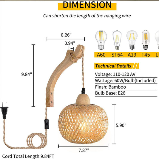 Bamboo woven bedside wall lamp