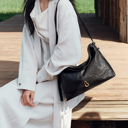 Bampo Half-Peak Genuine Leather Tote Bag