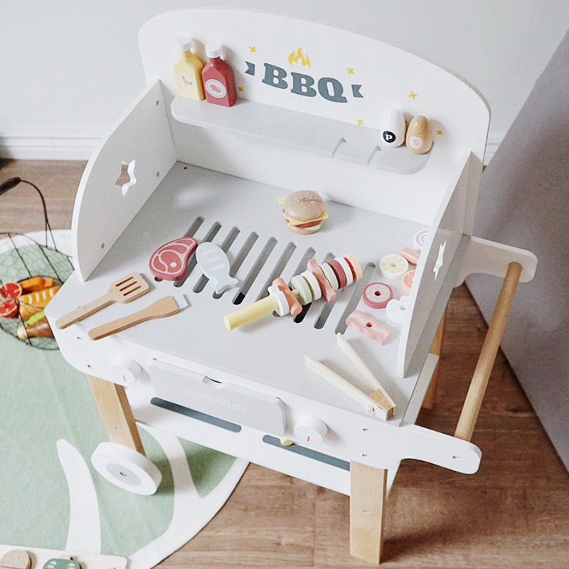 Barbecue cart with wooden children's toys