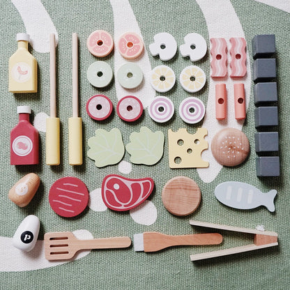 Barbecue cart with wooden children's toys