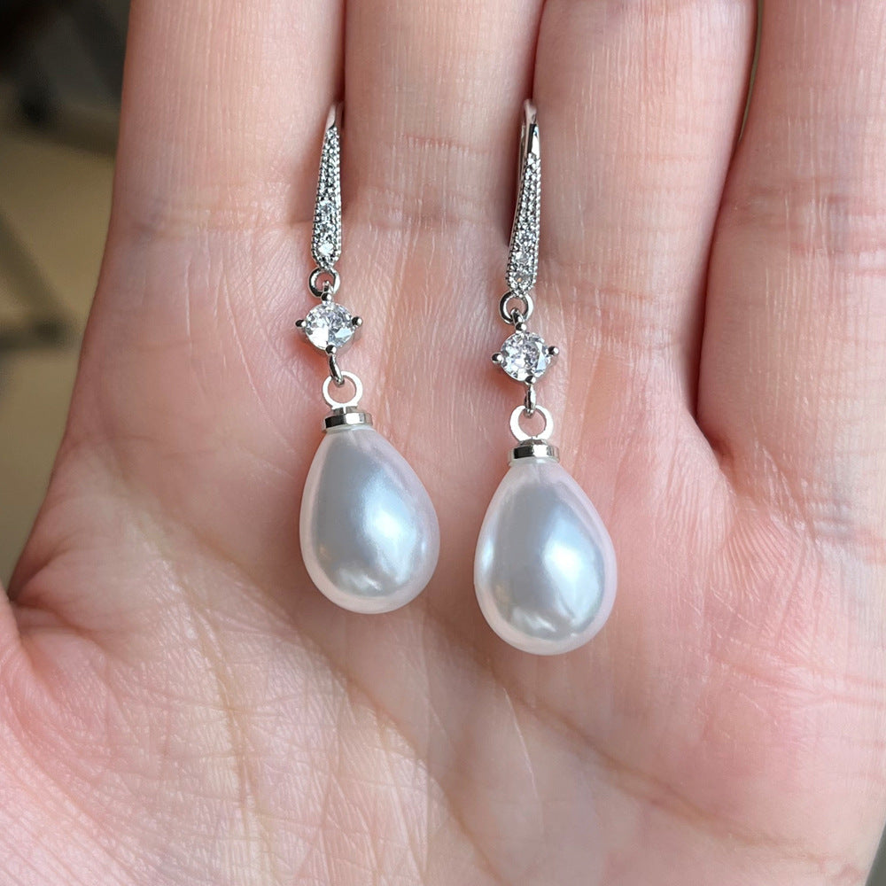 Baroque Drop Artificial Pearl Earrings with Diamond Accents