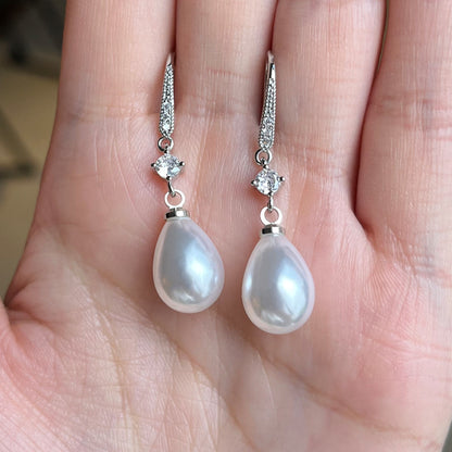 Baroque Drop Artificial Pearl Earrings with Diamond Accents