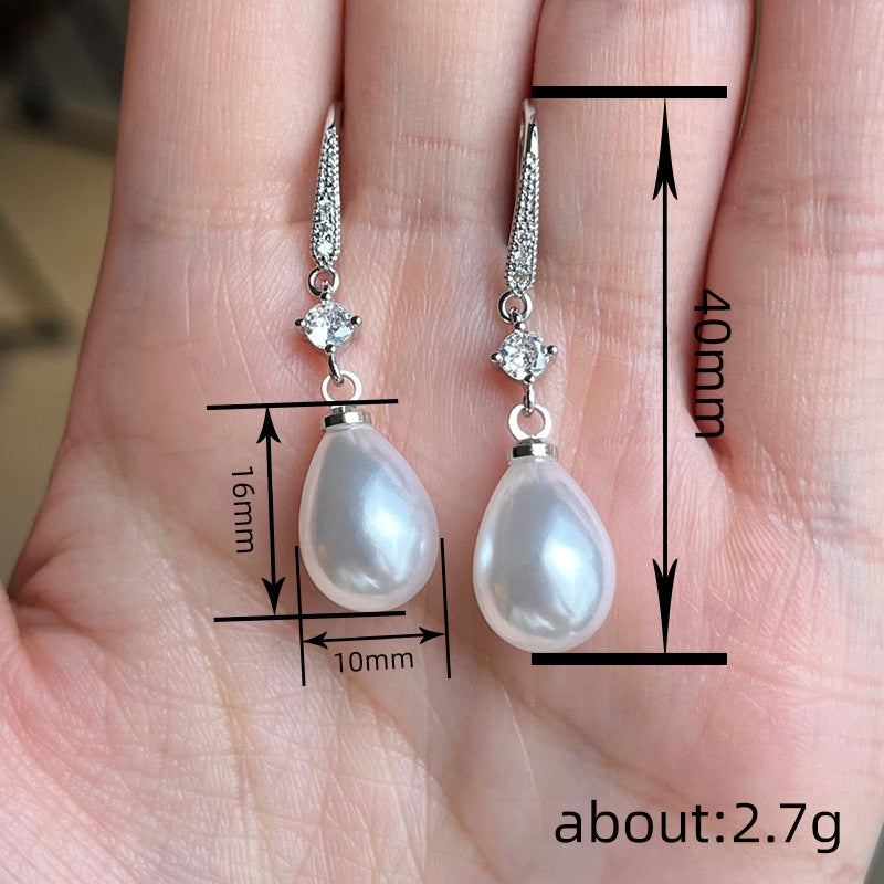 Baroque Drop Artificial Pearl Earrings with Diamond Accents
