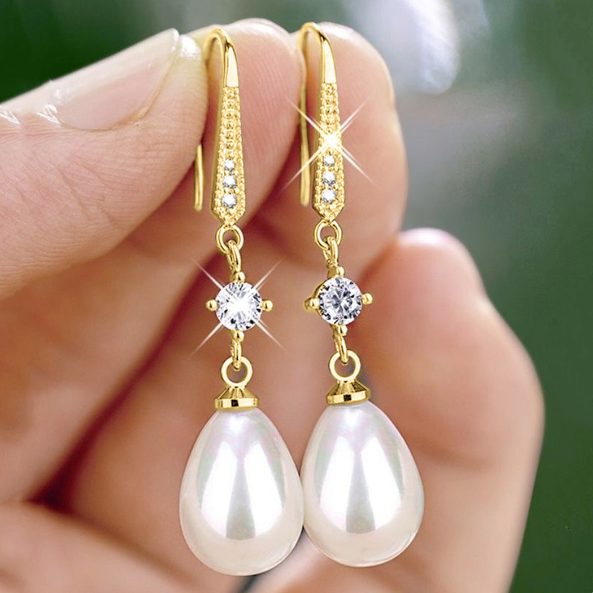 Baroque Drop Artificial Pearl Earrings with Diamond Accents