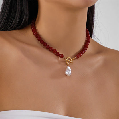 Baroque Imitation Pearl Necklace with Irregular Gravel Design