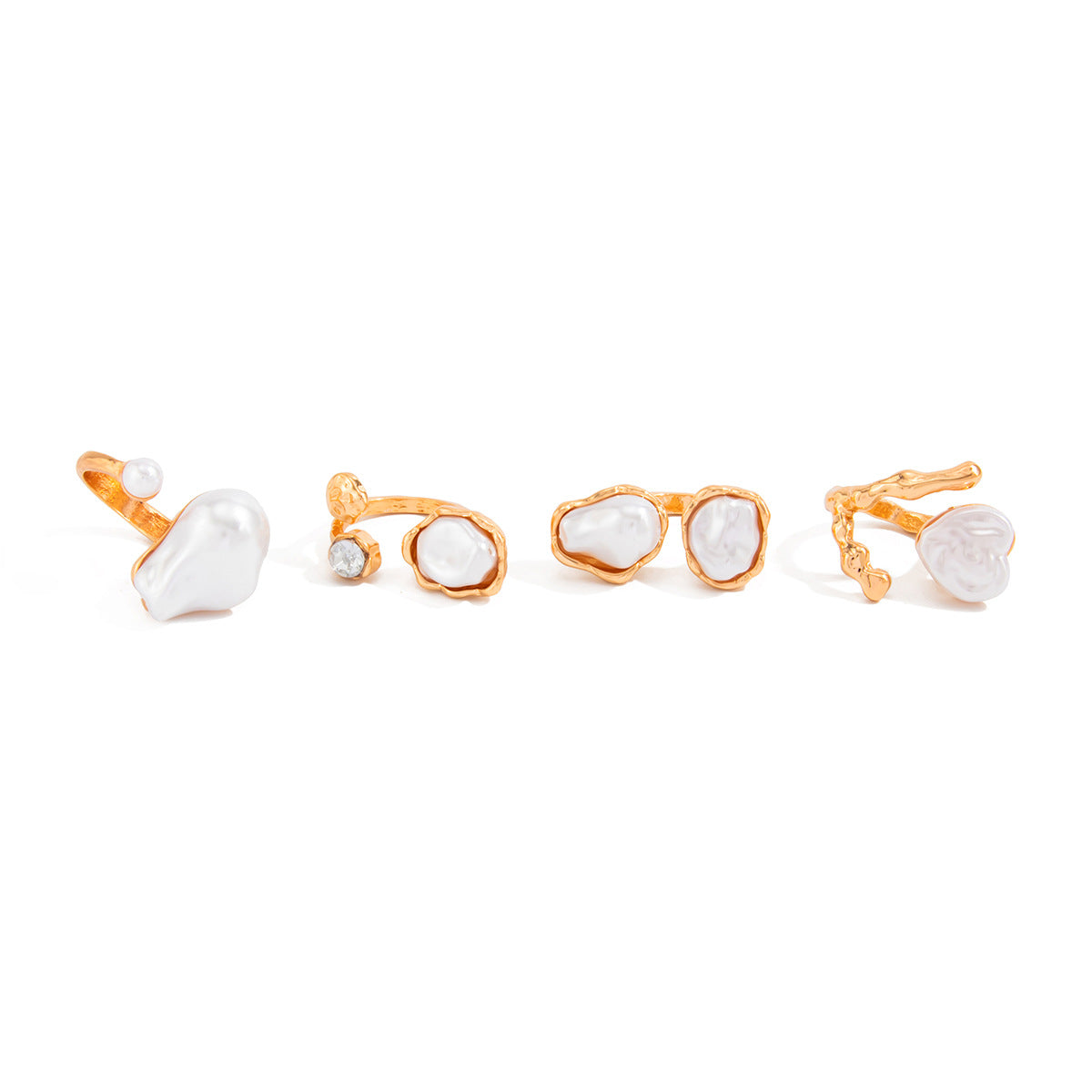 Baroque Imitation Pearl Open Ring Set Geometric Asymmetric Design