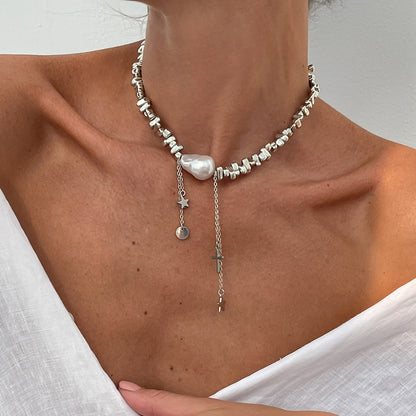 Baroque Imitation Pearl Star Tassel Necklace