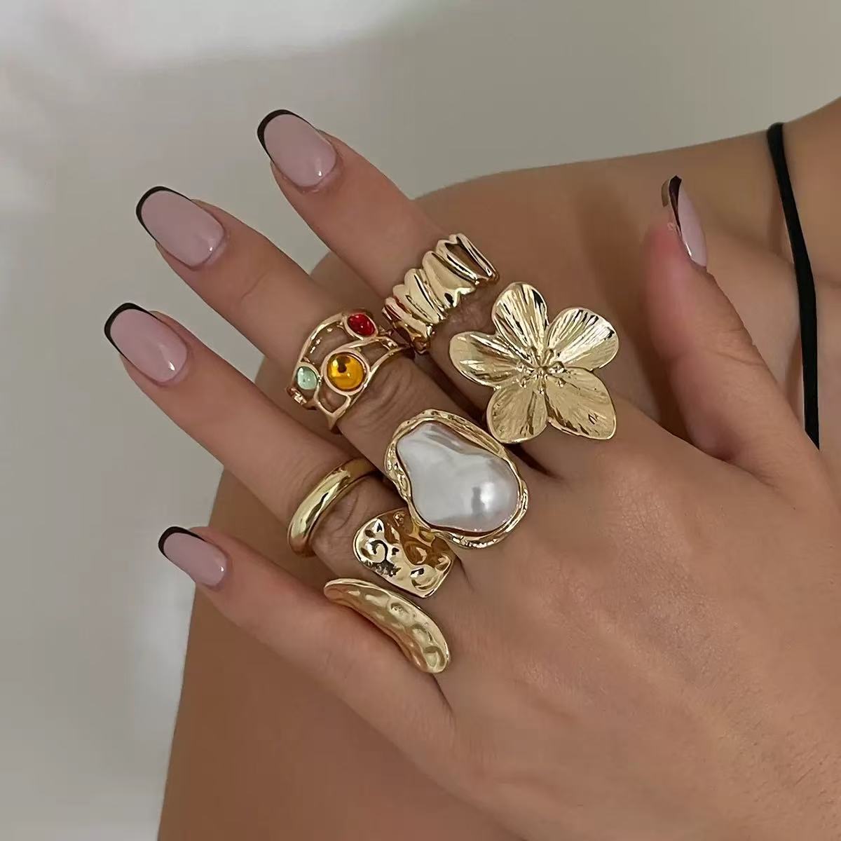 Baroque Lava Pearl Gemstone Open Ring