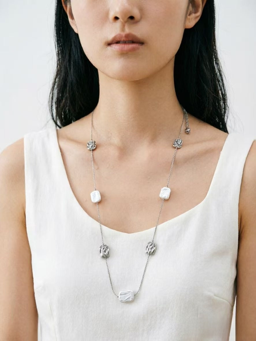 Baroque Pearl Geometric Necklace