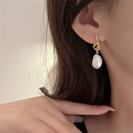 Baroque Pearl Knot Drop Earrings