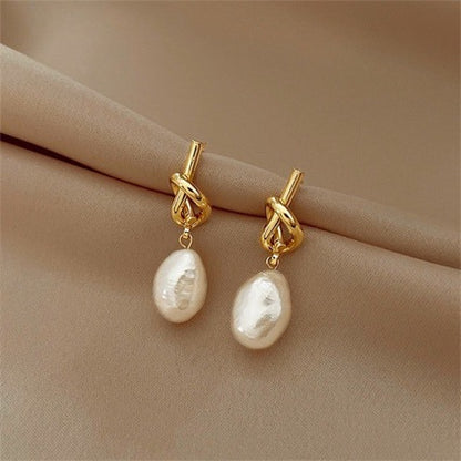 Baroque Pearl Knot Drop Earrings