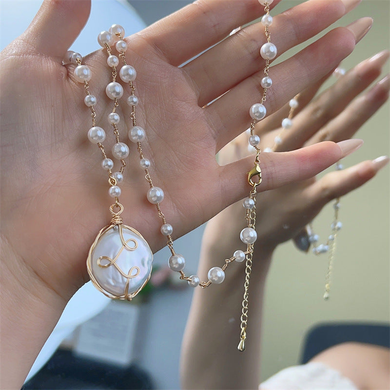 Baroque Pearl Necklace Women Hand Woven Long Chain