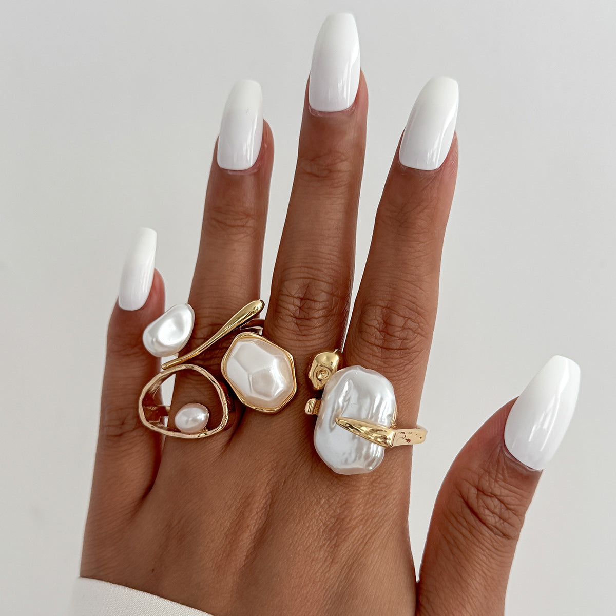 Baroque Pearl Open Rings Set