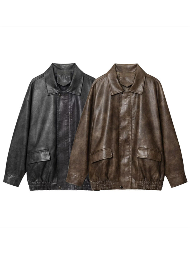Basic Pu Mid-Length Leather Jacket