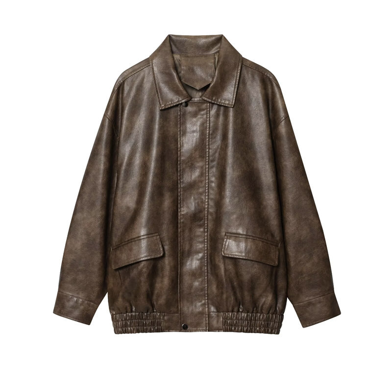 Basic Pu Mid-Length Leather Jacket
