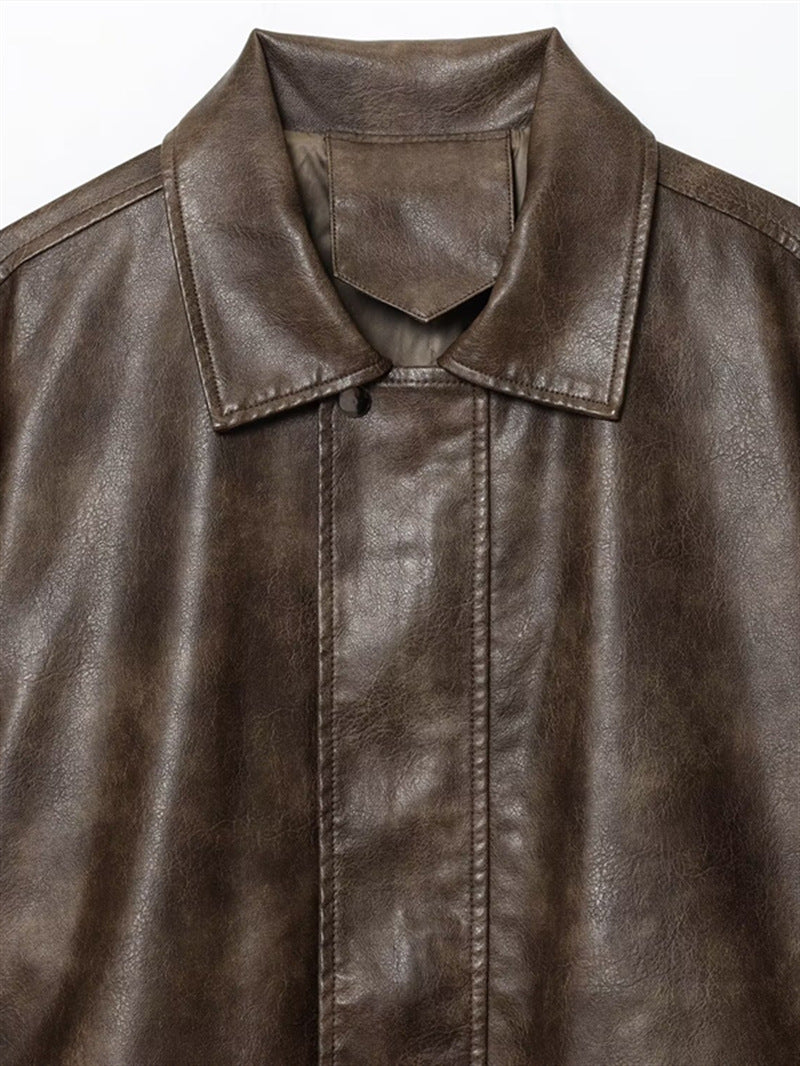 Basic Pu Mid-Length Leather Jacket